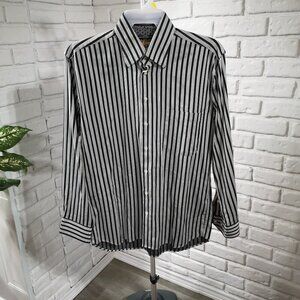 Jack Lipson Signature Men's Size Large Black & Grey Stripe Dress Shirt